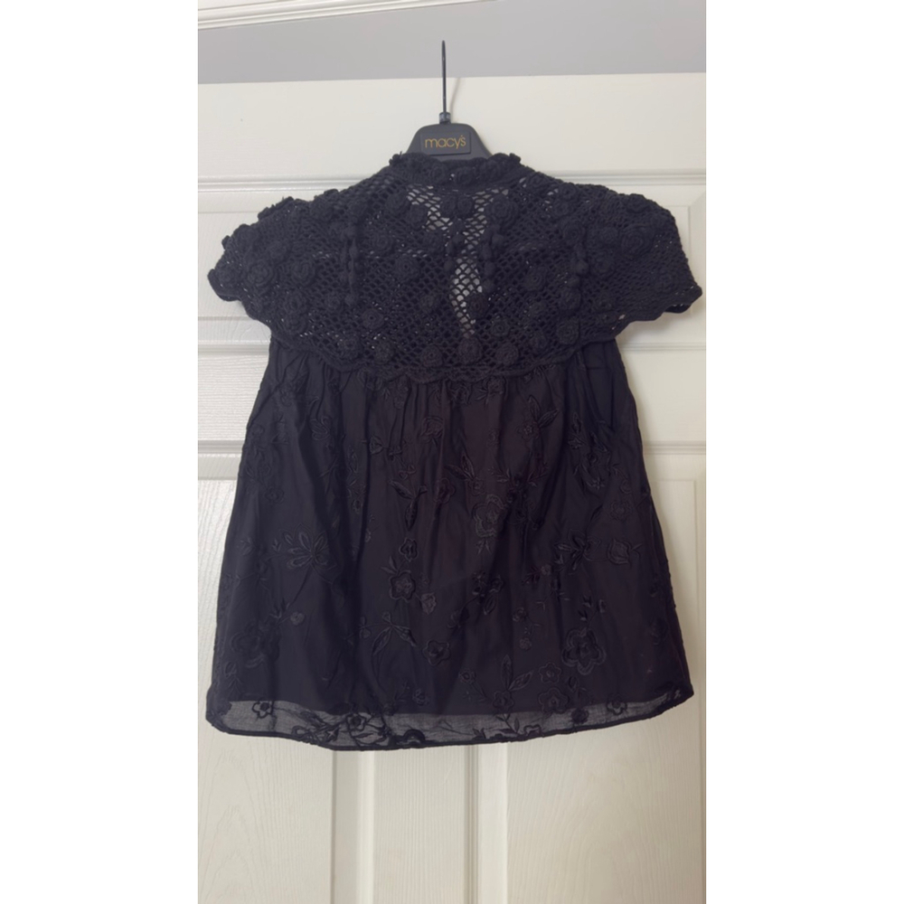 Women's Alice + Olivia Black Crochet Embroidered Blouse large - Picture 6 of 7